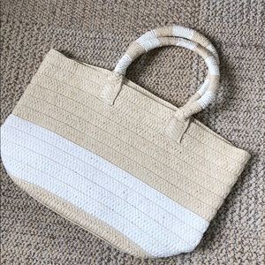 NWOT straw tote in natural and cream